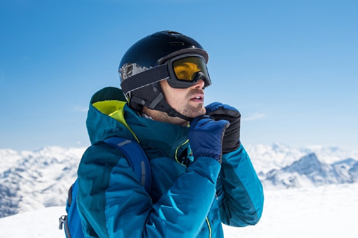 Man Wearing Helmet In The Snow